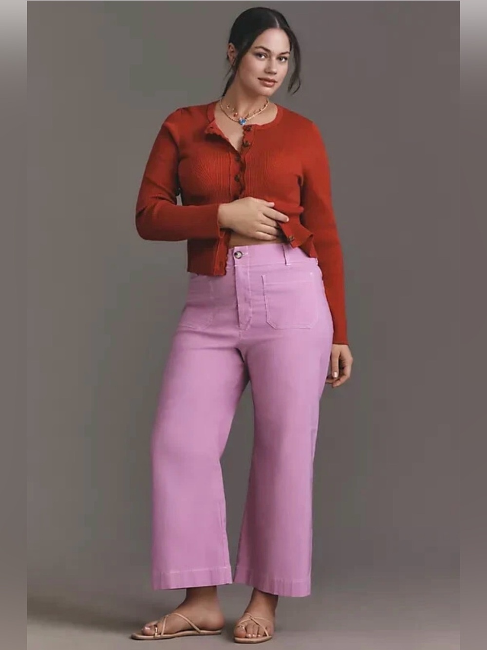 Anthropologie Maeve Colette Cropped Wide-Leg Trousers Pants, Pink - Size 25P